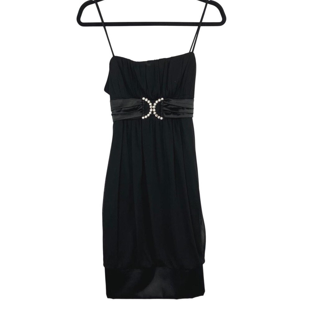 Vintage‎ 90s Black Strapless Bubble Skirt Evening Dress Rhinestone Size S